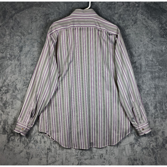 ETRO Milano Shirt Men Size 44 Gray Stripe Flip Cuff - Picture 3 of 10